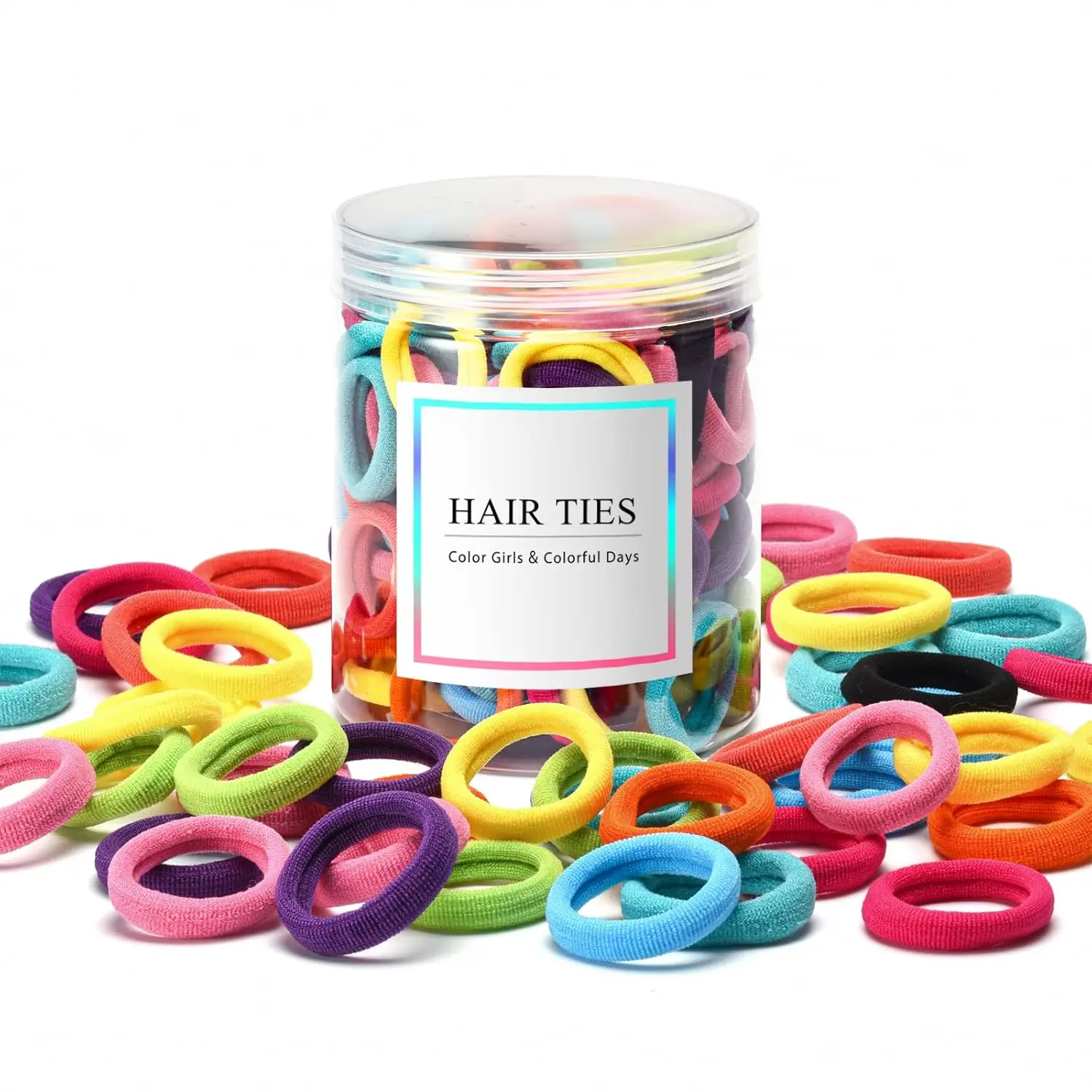 100 count  Hair Ties, Seamless Cotton  Hair Ties for Girls and , Multicolor Small Soft Hair Elastics Ponytail Holders(10Colors)