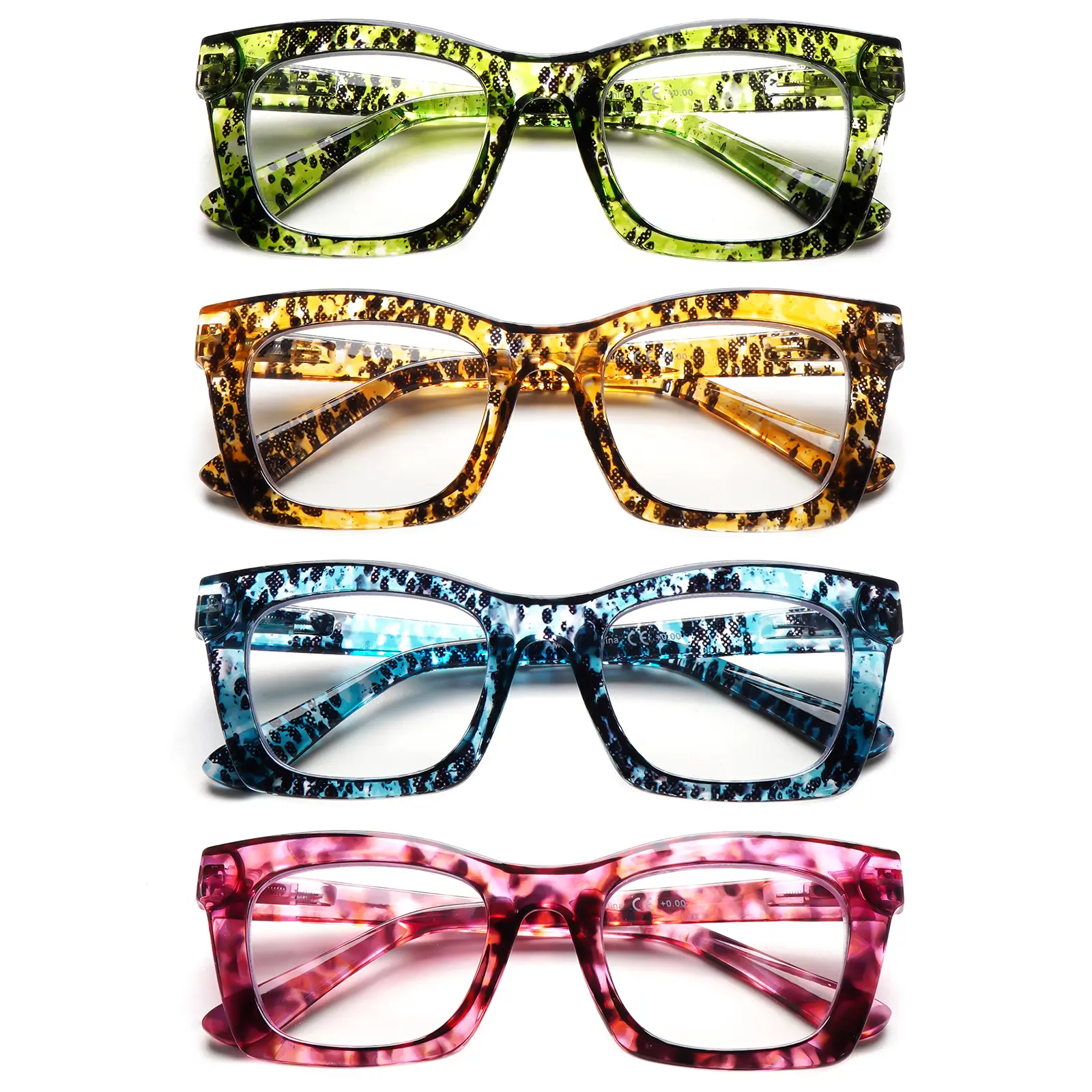 4 Pairs Square Marble Reading Glasses Mixed Color Women Blue Light Blocking Flexible Hinge Lightweight Casual Eyewear Square Frame Eyeglasses