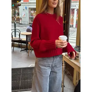 Solid Color Casual Crewneck Sweater Knitwear, Daily Commute Style, Lightweight Fabric, Fall & Winter Wear, Women’s Fashion