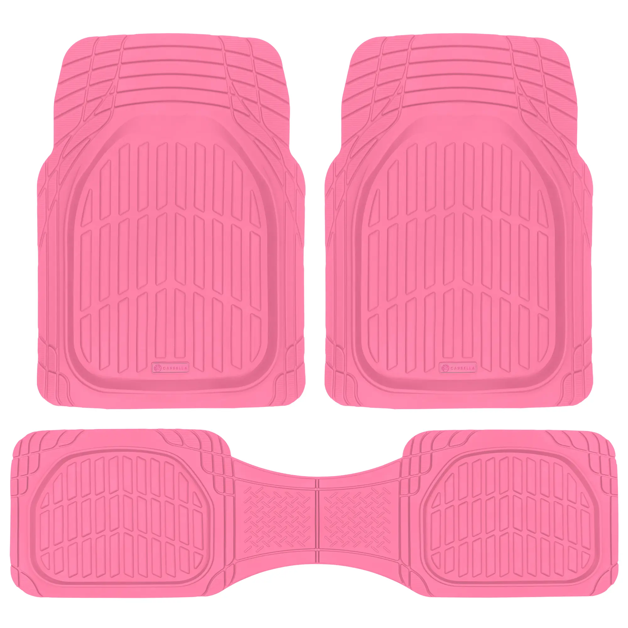 Carbella Heavy Duty Rubber Car Floor Mats - Front & Rear Universal Trim-to-Fit - Popstar Pink Trucks