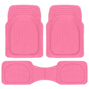 Carbella Heavy Duty Rubber Car Floor Mats - Front & Rear Universal Trim-to-Fit - Popstar Pink Trucks