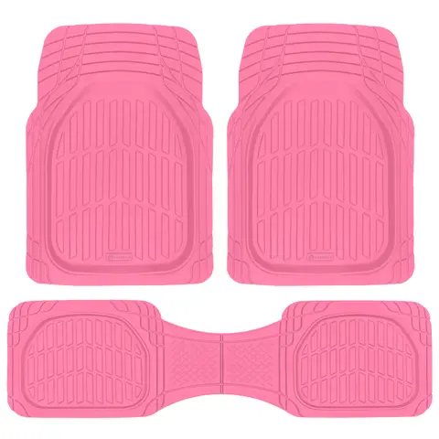 Carbella Heavy-Duty Rubber Car Mats Set - 100% Brand New Front/Rear Kits, Rubber Floor Mats for Car with Heavy-Duty Grip, Snug Trim-Fit, Popstar Pink Vehicle Floor Protector (Front 20"w x 27"l/Rear 51"w x 14"l) Ready-to-Install Auto Accessory