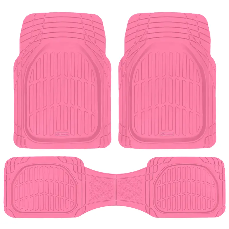 Carbella Heavy-Duty Rubber Car Mats Set - 100% Brand New Front/Rear Kits, Rubber Floor Mats for Car with Heavy-Duty Grip, Snug Trim-Fit, Popstar Pink Vehicle Floor Protector (Front 20"w x 27"l/Rear 51"w x 14"l) Ready-to-Install Auto Accessory