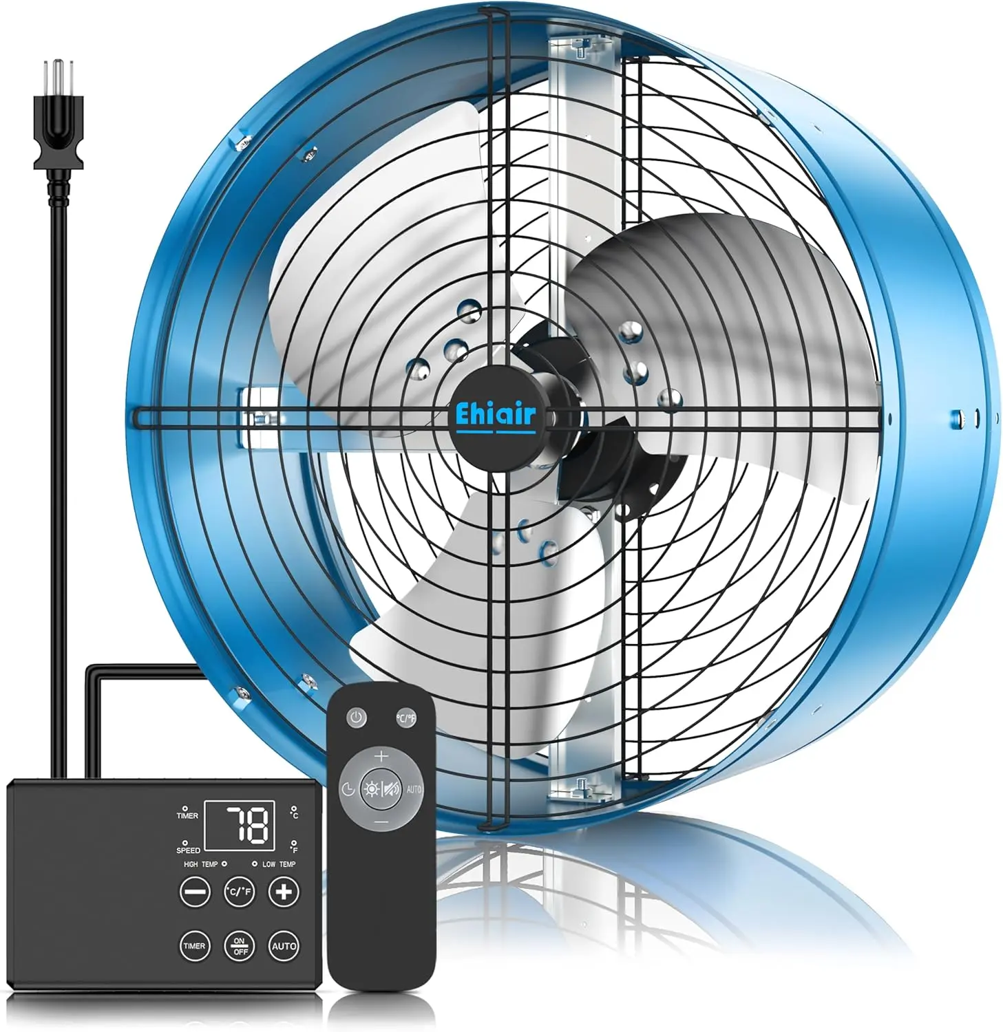 Ehiair 15-inch Gable Mount Attic Exhaust Fan with Thermostat, Remote Control, 1800 CFM, Auto Temp-Based On/Off, 2500 Sq Ft Coverage, 70W, 3 Speeds, 18-Hour Timer, 5.5 ft Power Cord, Plug-and-Play for Garage, Thermostat + Timer