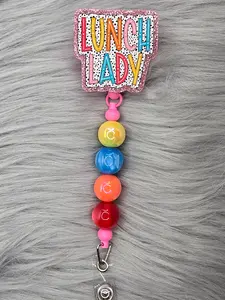 Lunch Lady Beaded Badge Reel