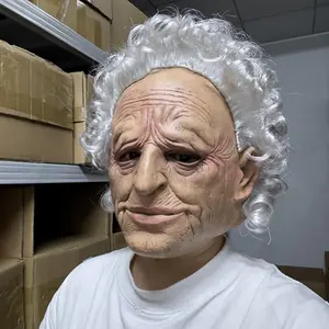 White Hair Granny Mask, 1 Count Grandmother Masks with Curly Hair, Lifelike Face Party Roleplay Props, Halloween Supplies