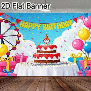 2D flat banner, 1pcVibrant Birthday Party Decorations Set - 2 - Tier Cake, Gift Boxes, Balloons, Ferris Wheel Backdrop for Festive Celebration, HAPPY BIRTHDAY Banner Decor
