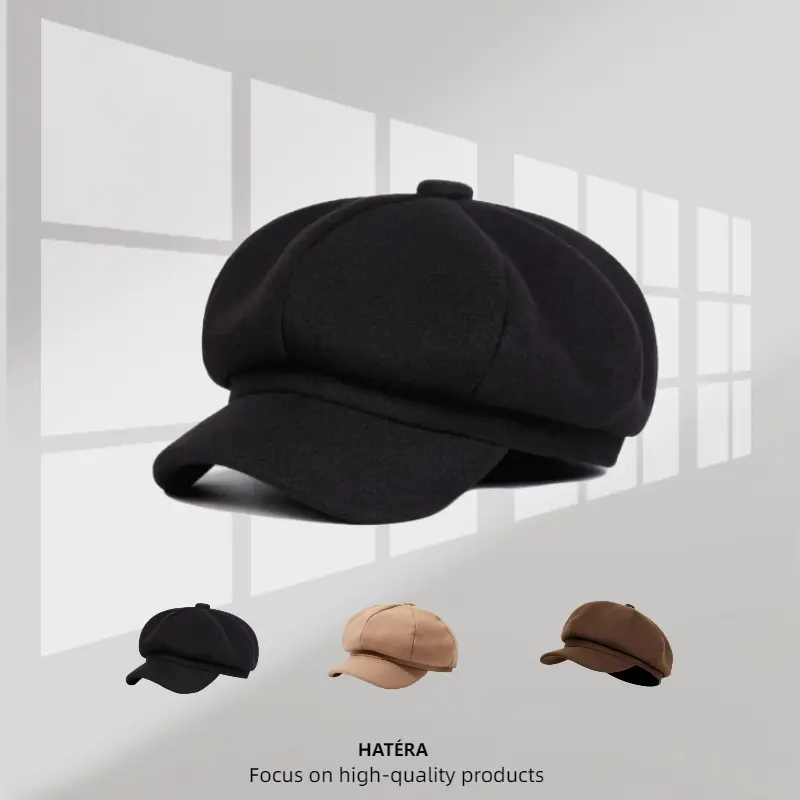 Women's Adjustable Minimalist Solid Color Beret - Casual Style Hats, All-Season Fashion Accessory, Black Plain Baker Boy Hat, Beret Hats Clothing Clothes