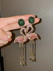 Pink Flamingo Design Earrings, Rhinestone Decor Dangle Earrings for Women, Fashion Jewelry for Party, Daily Clothing Decor, Trendy All-match & Exquisite Jewelry for Gift, Statement Earrings