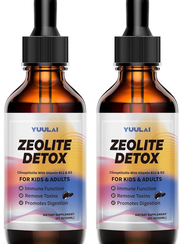 Pack of 2 Zeolite Drops for Kids and Adults, Zeolite Clinoptilolite Liquid with Vitamin B12 & D3 for Gut Health & Immune Support, Strawberry-4 Fl Oz