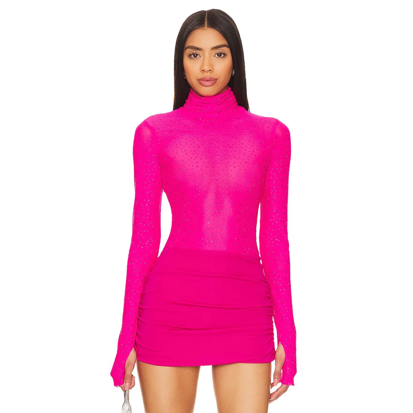 AFRM Milo Rhinestone Bodysuit in Glow Pink AFRM Milo Rhinestone Bodysuit in Glow Pink