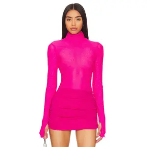 AFRM Milo Rhinestone Bodysuit in Glow Pink