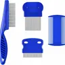 Rust-Resist Steel 4-Piece Animal-Safe Flea Treatment Grooming Tools Set - 1 Short-Needle, 1 Long-Needle Double-Sided Rounded Teeth Combs for Dogs, Cats, Long&Short Coats, Reduces Shedding, Cleans Fur, Massages Skin, Removes Tear Stains, Demats