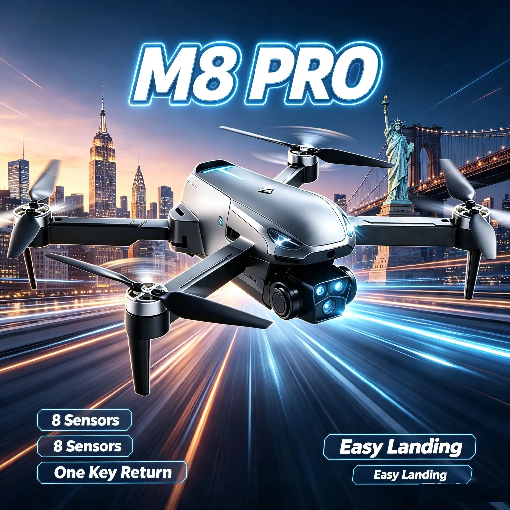 2026 M8 Pro Drone – 4K Camera, GPS & 5G WiFi FPV, Brushless Motor, Optical Flow Hover, Smart Obstacle Avoidance, Auto Return, 360° Stunt Roll, Dual Batteries Included