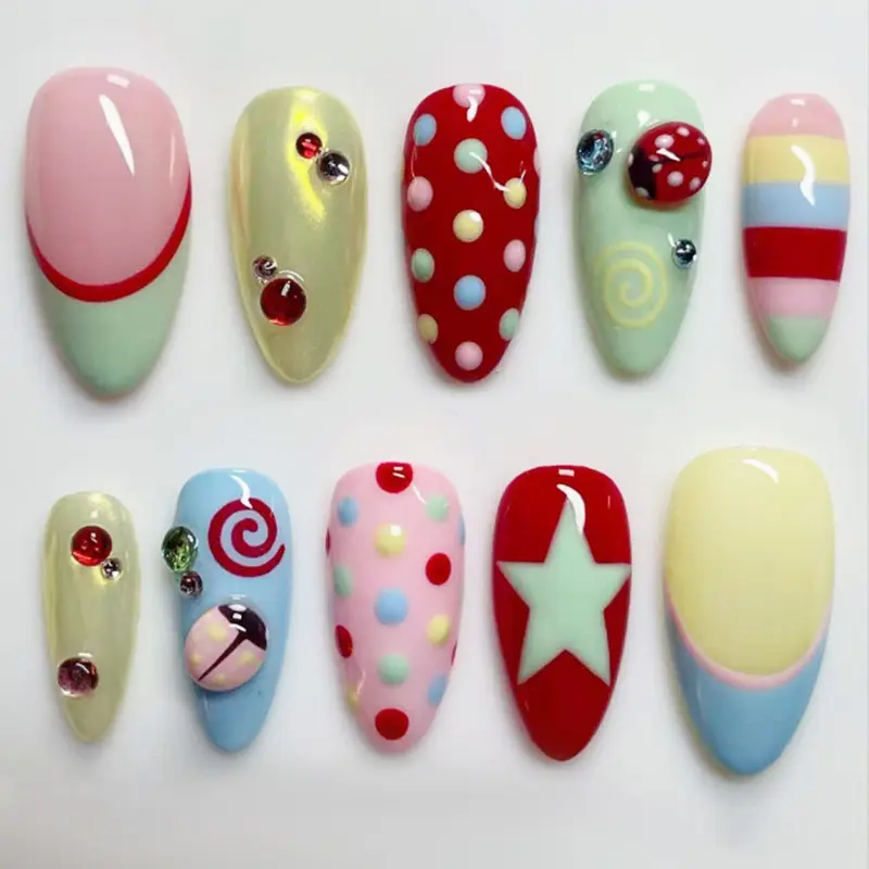 Cute French Polka Dot Ballerina Nail Tips, Reusable 24pcs Glittering Fake Nails, Decorative Nails for Women and Girls, Medium Length, Sparkling Diamond Design, Rhinestone Decorations, Star Pattern Rhinestones, French Nail Art, DIY Nails
