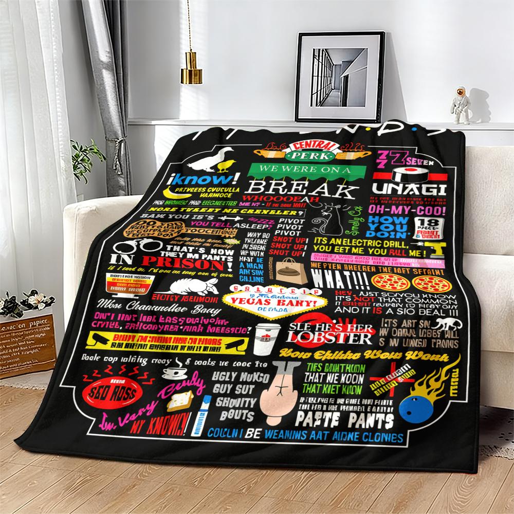 Friends Inspired Flannel Blanket Central Perk Quotes Print Soft Cozy Throw with Colorful Iconic Design Perfect for Sofa Bed Office Living Room TV Watching Gift Home Decor