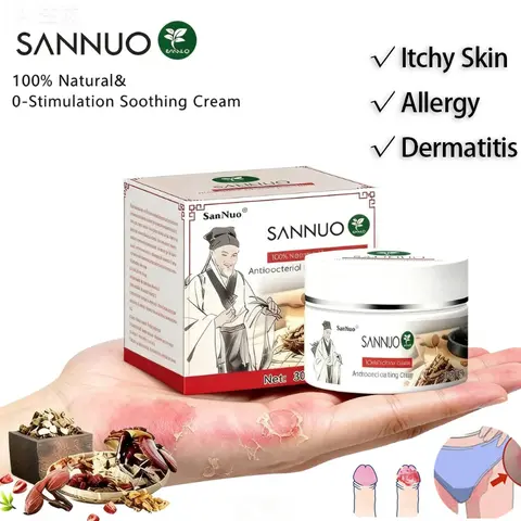 SanNuo herbal natural 0 irritation cool soothing cream, improve genital itching, psoriasis, hand and foot dryness, eczema herpes, allergy, rapid anti-itching and anti-inflammatory, suitable for all sensitive skin and all ages. Healthy skin