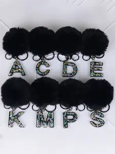 Chic Furry Pompoms Initial Sequin Letter Keychain, Soft Pompom Keychain, Keychain for Bags, Stylish Keychain, Perfect Gift, Durable with Easy-Clip Lobster Clasp, Adds Sparkle to Bags & Car Interiors