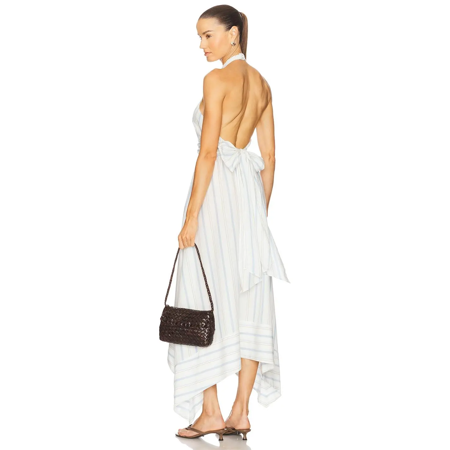 Camila Coelho Teagan Midi Dress in Blue And White Stripes