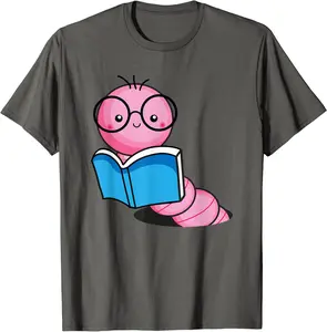 Book Worm Costume World Book Day Cute Kawaii Worm Reading T-Shirt - Williamze Shop 63B09T8249X7