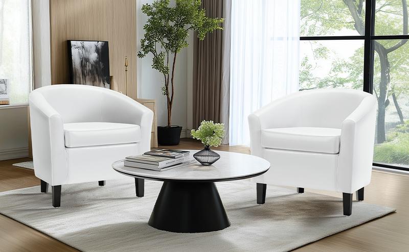 Yaheetech Faux Leather Club Chair Accent Arm Chair Artificial Leather Barrel Chair Contemporary Style for Living Room Bedroom Reception Room