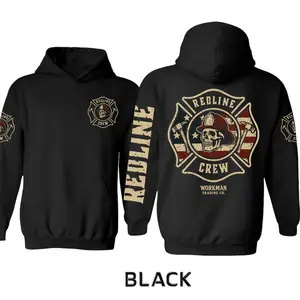 Firefighter Skull Hoodie, Retro Fire Helmet Graphic Pullover, Soft Cotton Unisex Hoodie for Men and Women