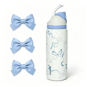 Coquette Blue Bow Print Owala Insulated Water Bottle 32oz, Unique Aesthetic Birthday Holiday Gift for Teen Girls & Women, BPA Free FreeSip Travel Straw Tumbler for Presents