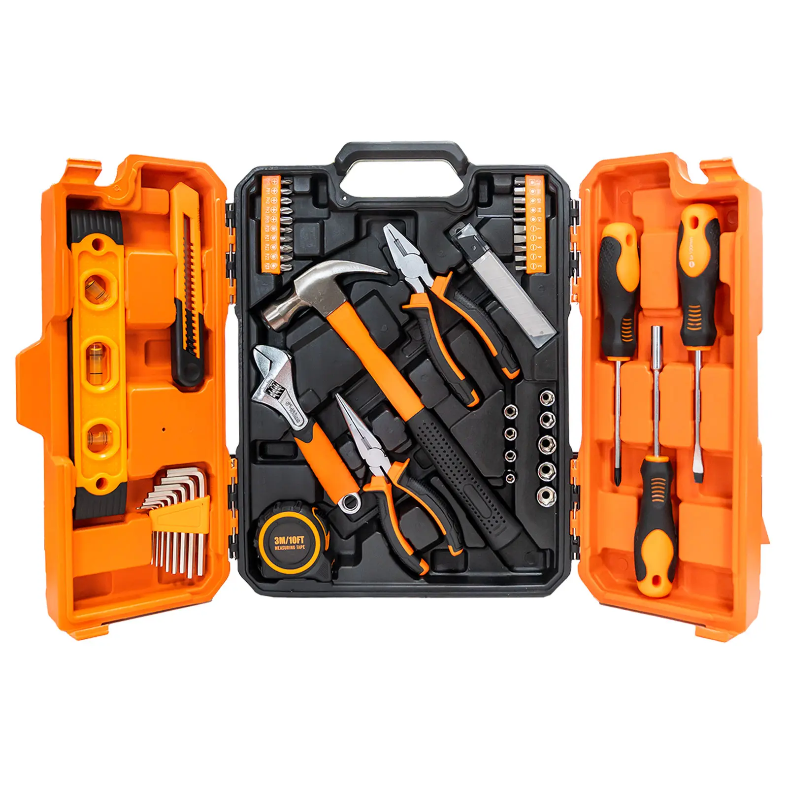 58 Piece Tool Set, Socket Wrench Set Auto Repair Tool Kit, General Household Hand Tools for DIY and Quick Repairs, Home Maintenance, Car Mechanics, with Plastic Toolbox Storage Case, Portable Complete Repair Tool Box