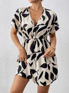 Summer Fashion Leaf Print Dress, Casual Women's Clothing, Perfect for Daily Wear, Trendy and Comfortable Design, Stylish Ladies' Apparel