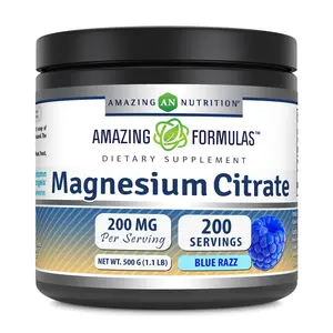 Amazing Formulas Magnesium Citrate 200 Mg | Powder Supplement | Blue Razz Flavor | 500 Grams (1.1 Lb) | Non-GMO | Gluten-Free | Made in USA