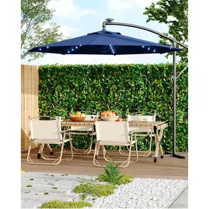 10FT Offset Patio Umbrella with Solar Lights - Cantilever Outdoor Umbrella for Deck, Pool, Garden - UV50+ Fade Resistant Fabric, LED Lights, Easy Lift & Tilt Adjustment