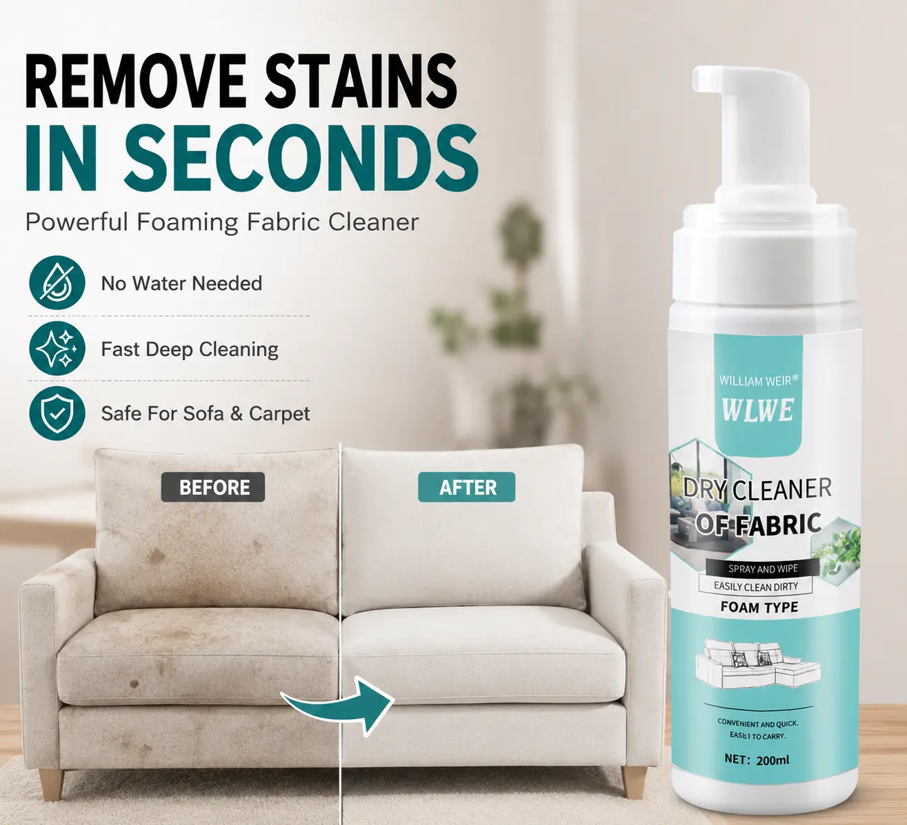 Household Foaming Stain Remover Spray - Powerful Fabric Cleaning Solution for Sofa, Carpet, Stain Removal in Seconds