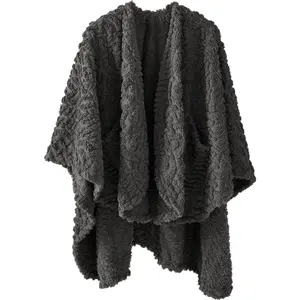 Royoliving Fuzzy Sherpa Wearable Fleece Blanket with Pockets for Adults, Ultra Soft Plush Shawl Throw Blankets, 58'' x 64''