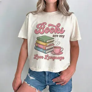 Books are my love language shirt, book lover aesthetic, cozy reader vibe outfit, trending booktok boxy tee