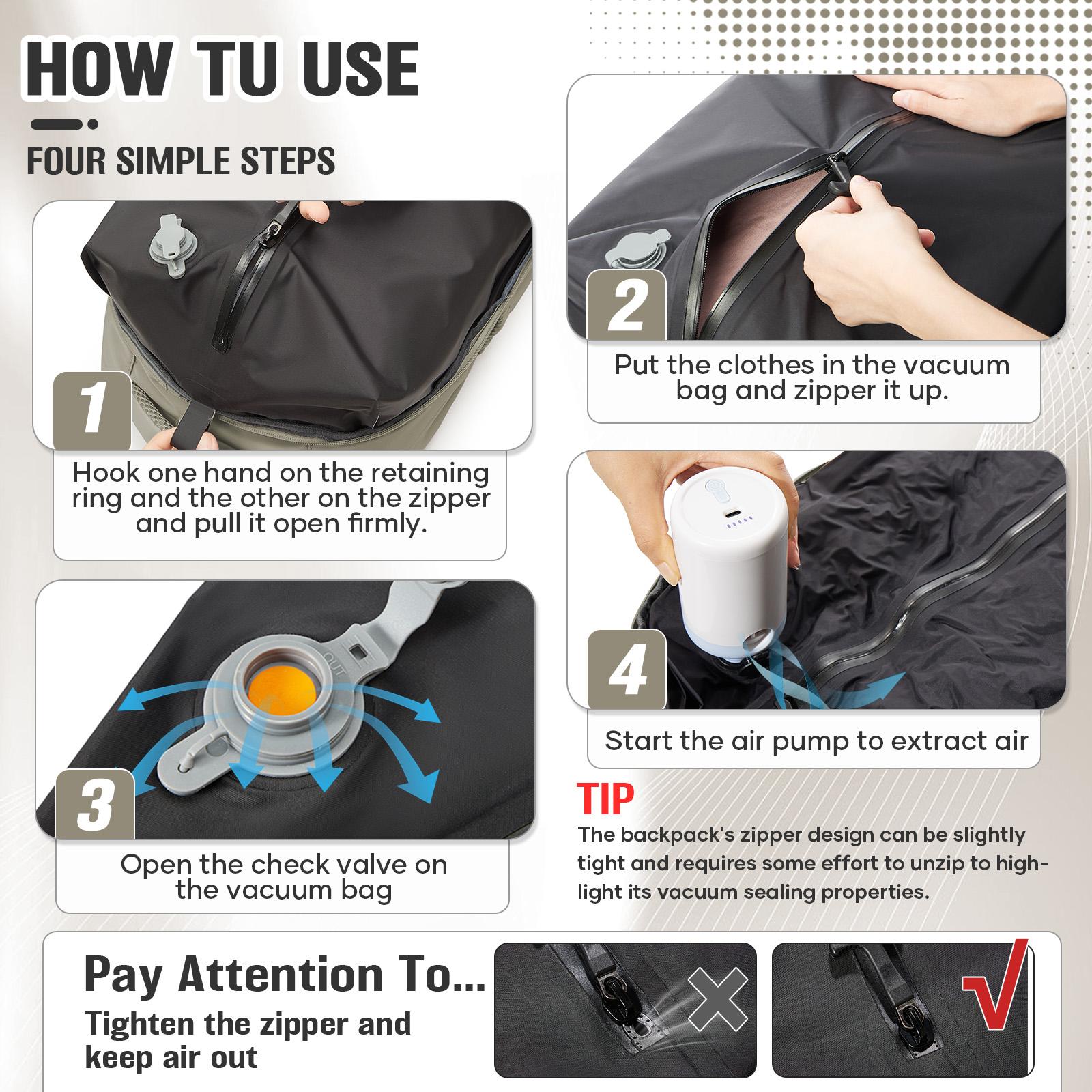 Vacuum-sealed travel backpack (with pump); TSA carry-on travel backpack for air flights; unisex (for men and women); equipped with a vacuum system; vacuum  travel backpack laptop backpack  Friendly  weekender duffel compression  bag, Backpack Carry On Lug