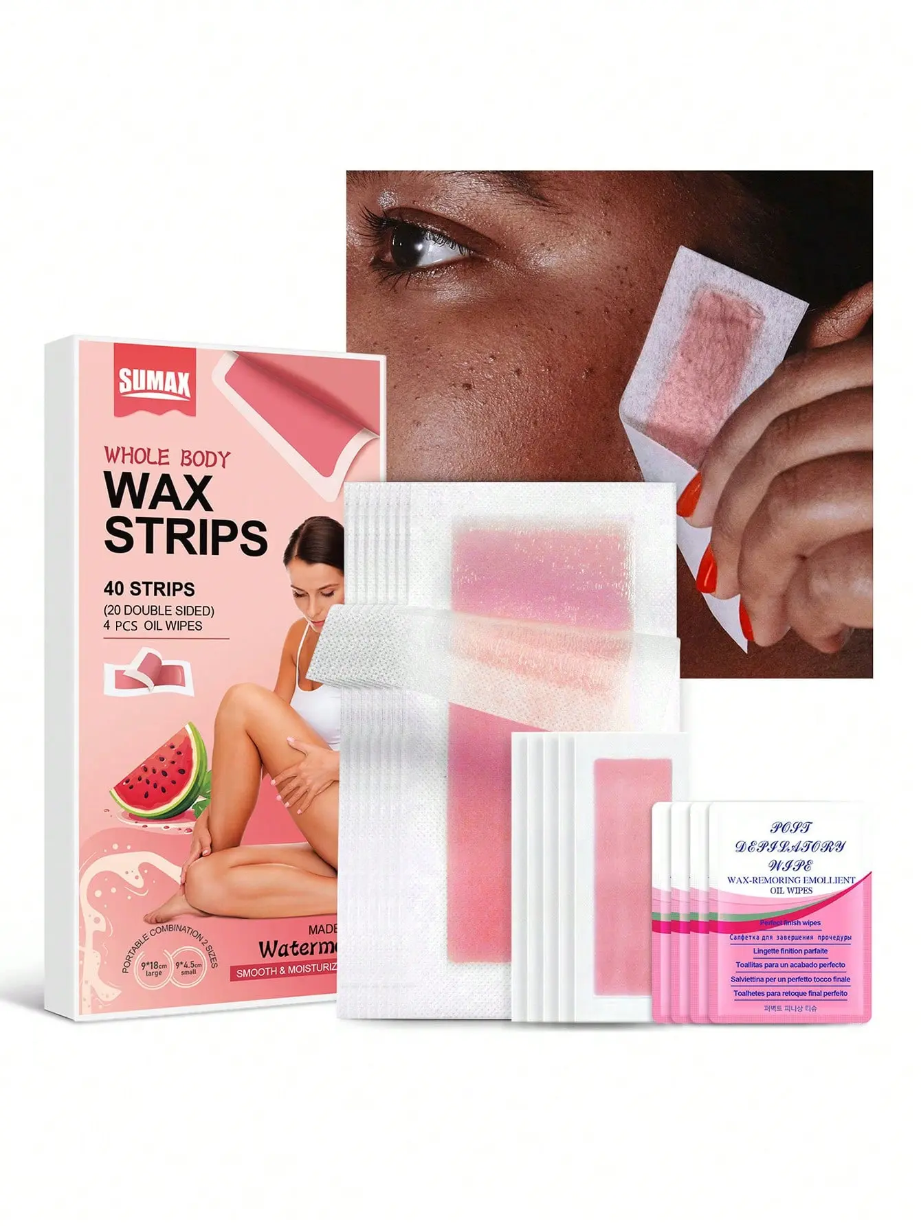 Disposable Hair Removal Wax Strips, Portable Body Facial Wax StripsPainless Quick Depilation Wax Papers for Face Arms Legs, Safe Easy Home Waxing Kit for All Skin Types
