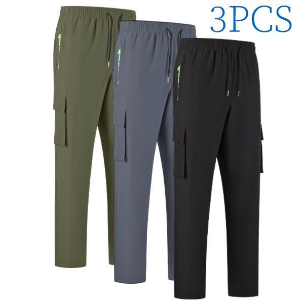 3PCS/Set Men's Quick Drying Work Pants Multi-Pocket Stretch Casual Trousers Outdoor Versatile Sports Long Pants