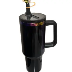 Black Insulated Tumbler with Handle & Adorable Yellow Bumblebee Straw Charm Sleek Durable Everyday Use Cup