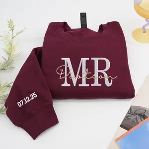Embroidered Custom Mrs. Last Name Sweatshirt, Mr. Sweatshirt, Bride Crewneck Sweatshirt, Engagement Embroidered Sweatshirt, Wifey Pullover, Wife Gift Sweatshir