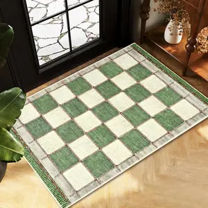 Green Checkered Rug 2x3 Farmhouse Washable Rugs for Entryway Non Slip Soft Small Area Rug,  Door Mat Low Pile Geometric Throw Rugs Carpet for Beside Dorm Kitchen
