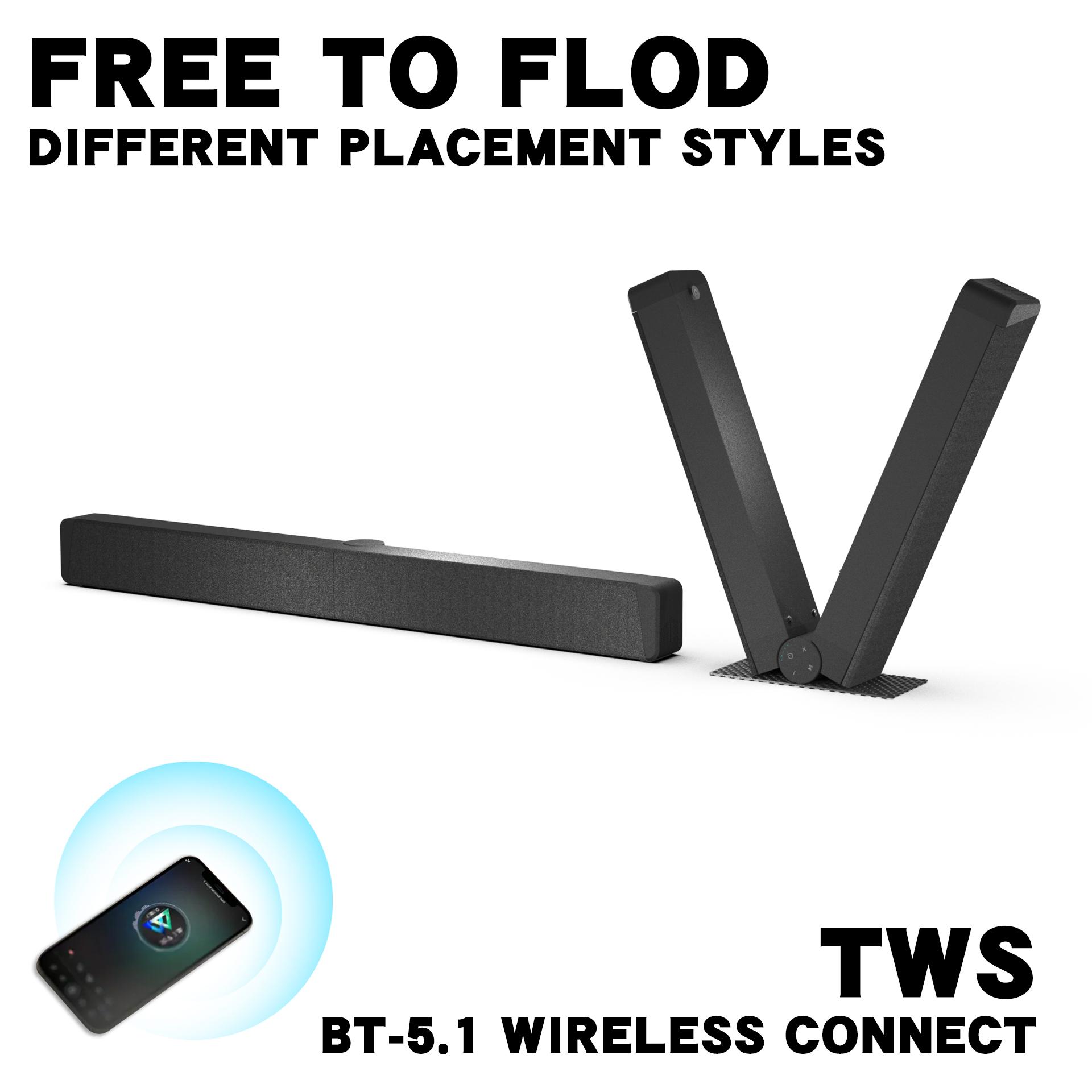 Foldable Sound Bars For TV Speaker, Bluetooth 5.1, Opt, Coaxial, USB, AUX Inputs, Projector TV Sound Bar, PC, Home Theater, 3D Surround Sound System - 26.8 Inch