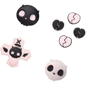 Z-KCS28 Halloween Silicone Cross D-Pad Button Caps Set Joystick Cover - Cute ABXY Key Buttons Sticker Compatible with Switch/OLED Joy Con - Sweetheart Skull