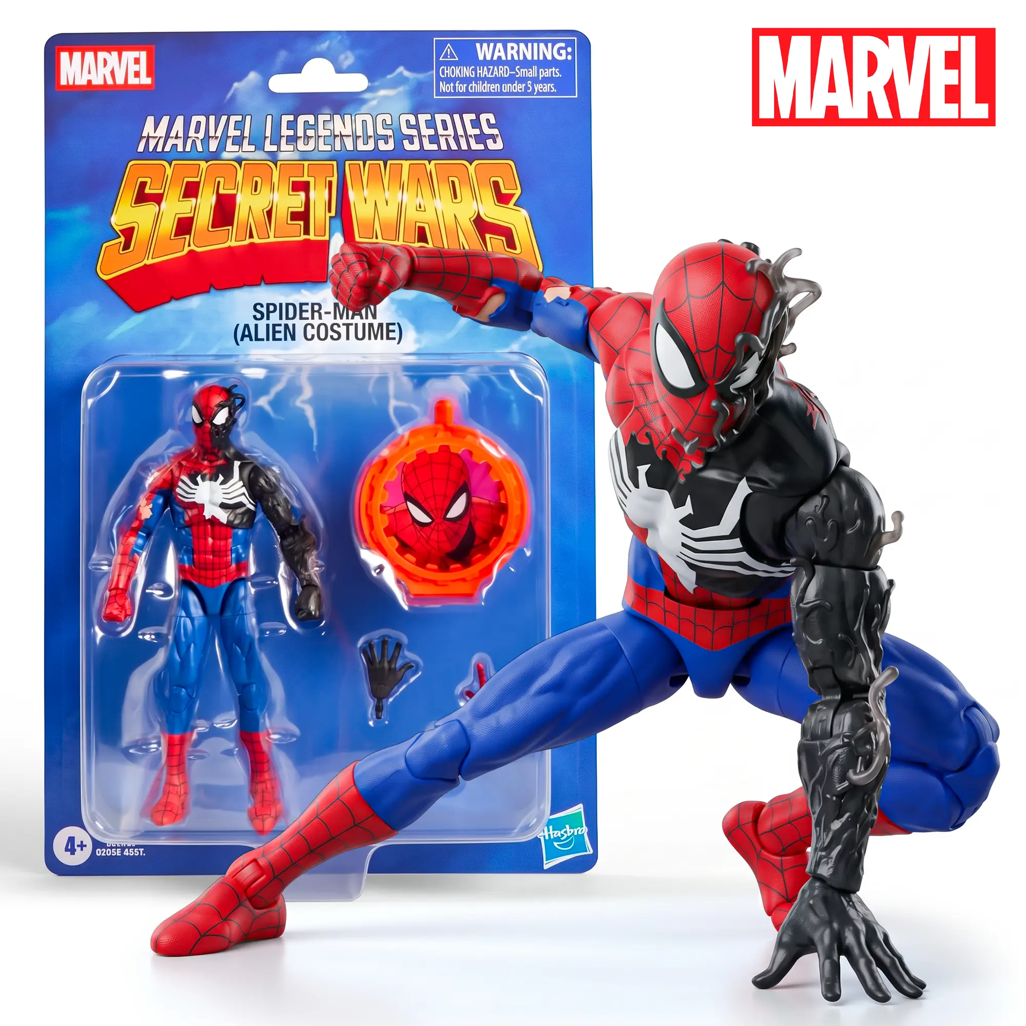 Hasbro Marvel Legends Secret Wars Spider-Man (Alien Costume) 6-Inch Action Figure, Black Suit Symbiote Collectible with Secret Shield
