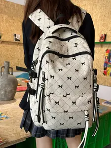 2026 New Korean Style Bow Backpack, Cute Cartoon Design, Large Capacity School Bag, Casual All-Season Shoulder Bag for Students