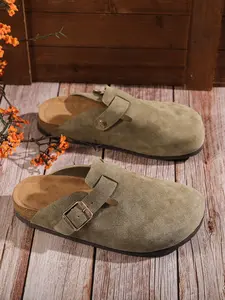 Unisex Vintage Cork Footbed Sandals, Casual Comfortable Slides with Adjustable Buckle for Indoor & Outdoor Wear, Summer Shoes for Men & Women, Boy, Minimalist Casual Clogs