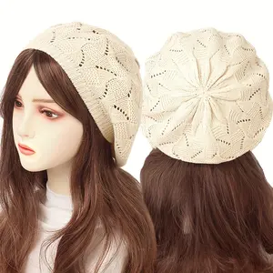 Elastic Breathable Beret Hats, Hollow Out Casual Solid Color Painter Cap for Women Daily Use