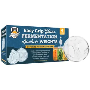4 Pack Glass Fermentation Weights With Easy Grip Handles - Fits Perfectly in Wide Mouth Jars Keeping Vegetables Submerged Under The Brine