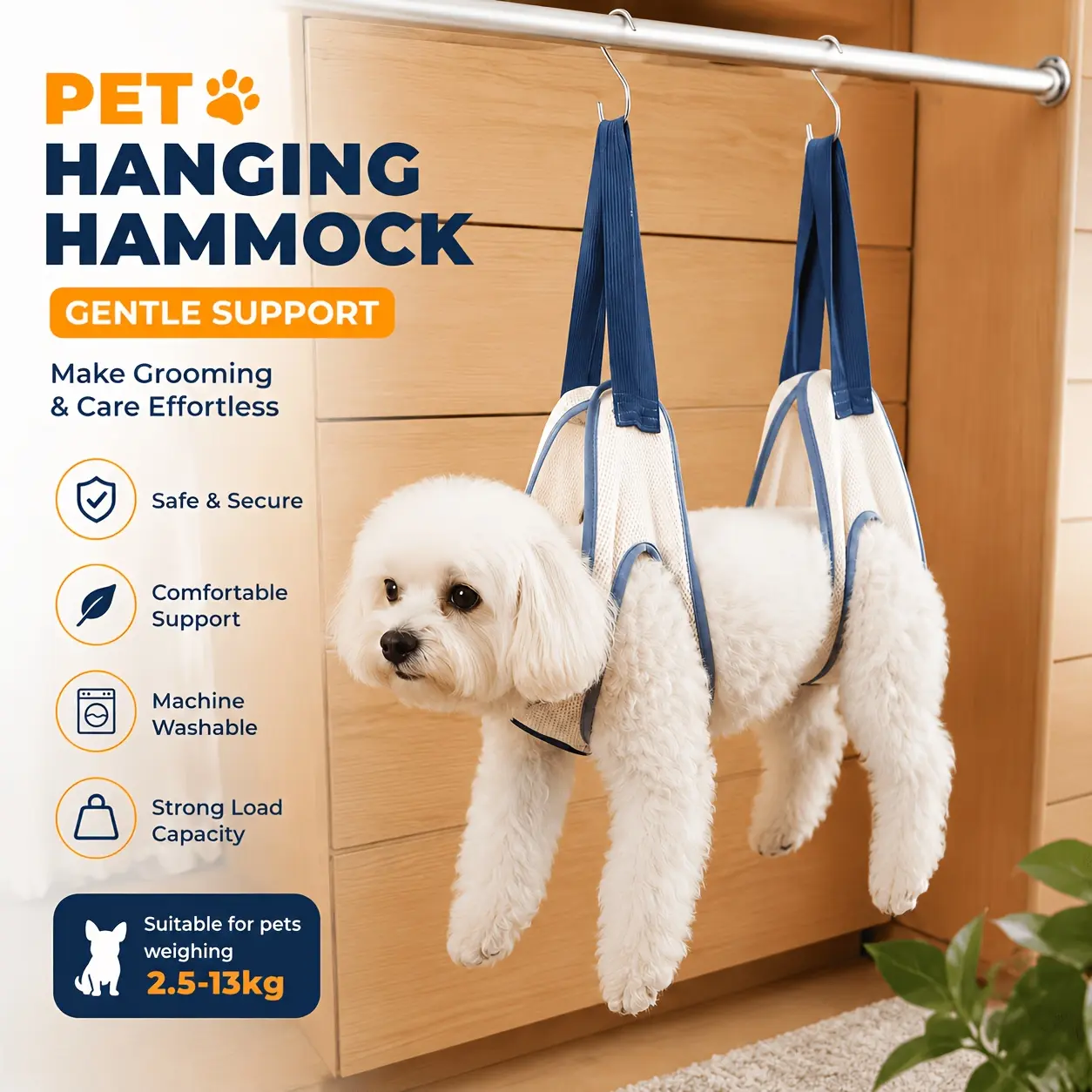 [WIN WILD PET] Pet Grooming Hammock, Adjustable Hands-Free Support Sling for Nail Trimming, Safe Comfortable Manual Grooming Tool for Cats & Dogs