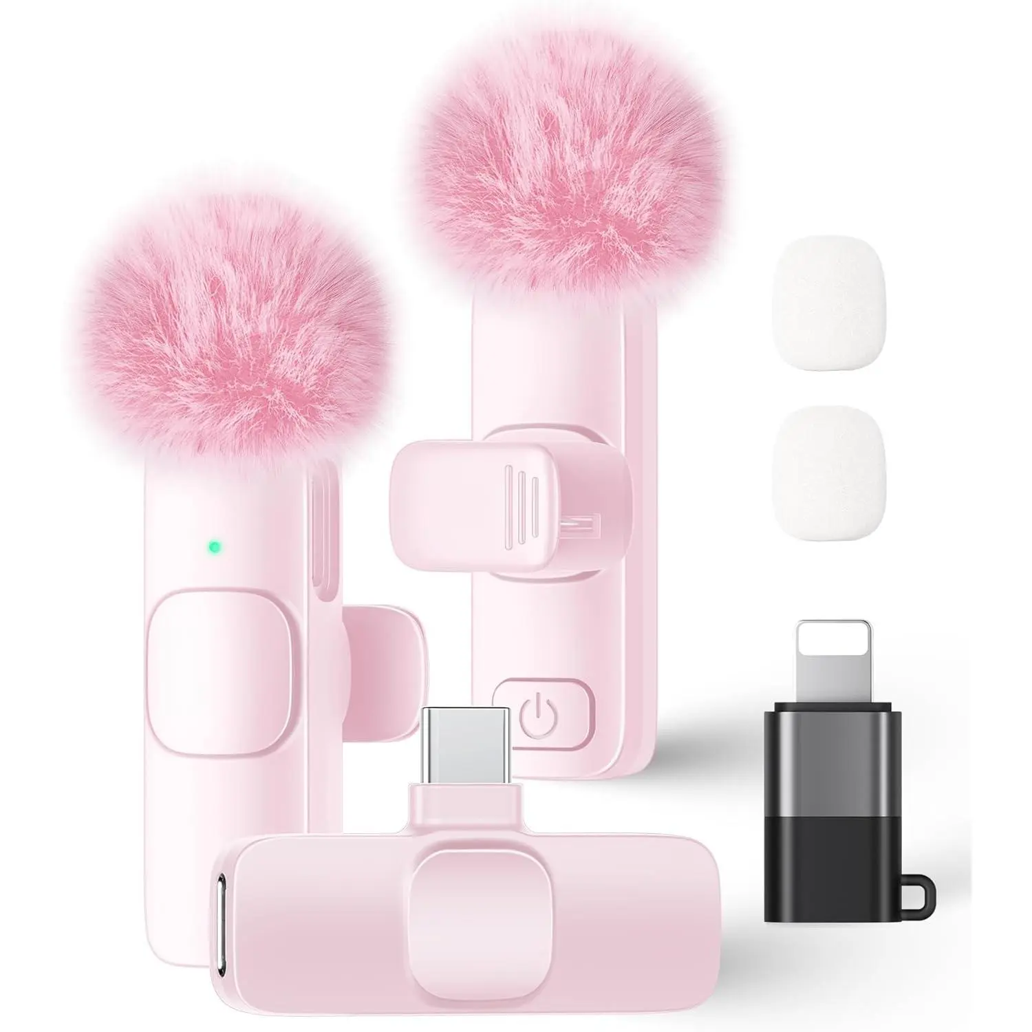2-Pack Pink Wireless Lavalier Microphone with USB-C Charging - USB Type C, Compatible with iPhone 14 Pro/Mini, iPad, Android Smartphones - Plug-and-Play Noise Reduction Mic for Video Recording, Podcast (Toys & Hobbies Educational Shape Sorters Accessory)
