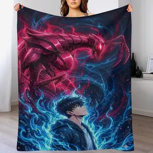 Solo Leveling Sung Jin Woo Blanket, Igris the Red Throw, Blue Fire & Red Dragon Cozy Fleece, Jin Woo Shadow Monarch Art Blanket, Solo Leveling Fan Decor outdoorfun